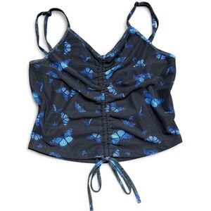 Justice Butterfly Ruched Crop – Size M y2k Grunge Alt  Mesh Goth Gothcore